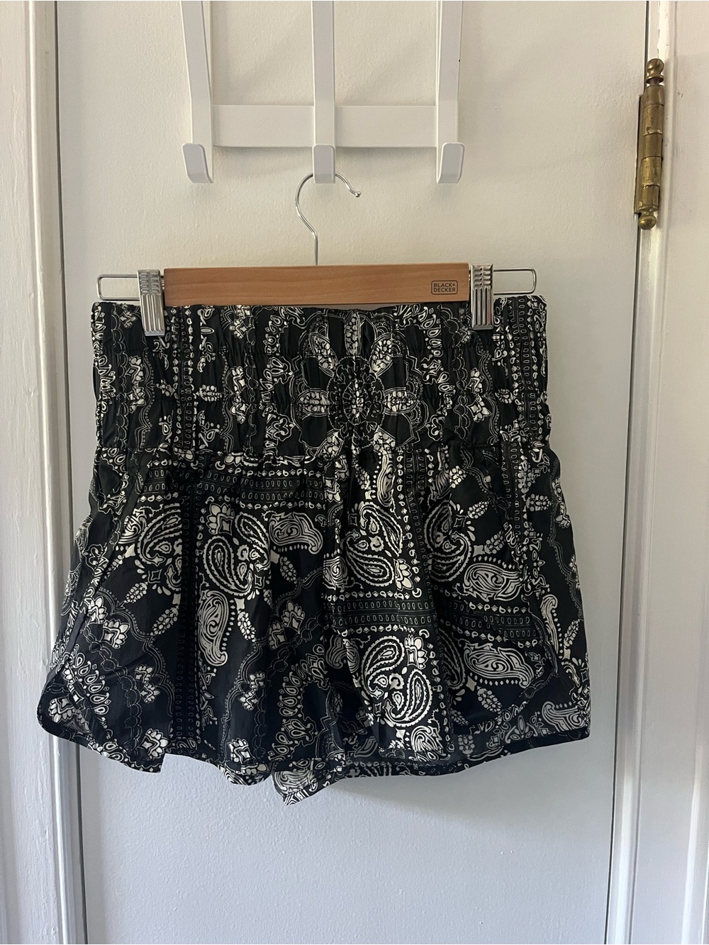 FP Movement by Free People Black & White Paisley High-Waist Smocked Shorts